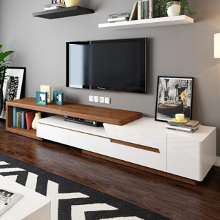 华纳斯 电视柜 伸缩电视柜茶几组合套装简约北欧现代家具 原木色+白色 茶几+电视柜+边柜.