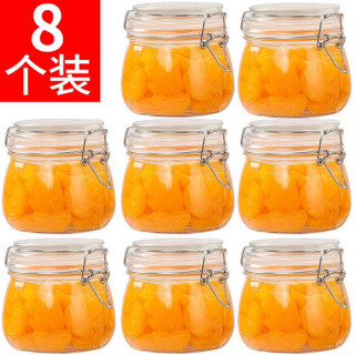 拜杰（Baijie）密封罐玻璃瓶子 8个装 蜂蜜柠檬百香果瓶零食罐泡菜坛子小储物罐子 500ml  LY-406 *4件