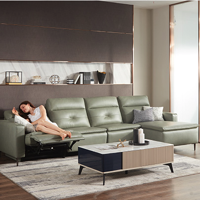 kuka 顾家家居 dk.6018 头层牛皮电动沙发 l1711优雅青 3左电动 躺右