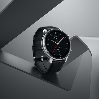 AMAZFIT 跃我 GTR 2 经典款 智能手表 46.4mm 银色不锈钢表壳 黑色真皮表带（血氧、GPS、心率）