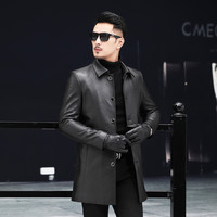 罗蒙首发商务休闲简约舒适绵羊皮男士真皮皮衣 XXL 黑色