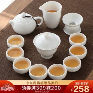 苏氏陶瓷（SUSHI CERAMICS）羊脂玉茶具套装德化中国白功夫茶杯茶壶三才盖碗大套礼盒装