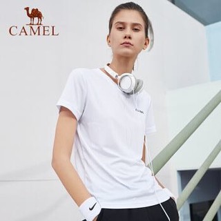 骆驼(CAMEL) 短袖t恤男士宽松透气女士半袖跑步健身运动衣 C0S1VL6924 女款白色 XL
