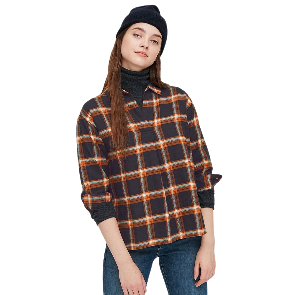 优衣库 女装 法兰绒格子半开领衬衫(长袖) 432620 uniqlo