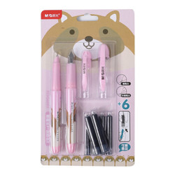 晨光（M&G）直液式可擦钢笔墨水笔组合装(2支钢笔+6支墨蓝色墨囊) 粉红笔杆HAFP0438 *18件