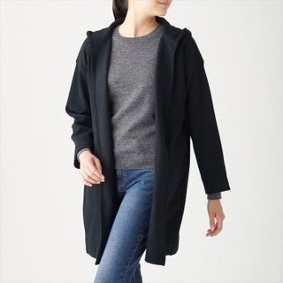 无印良品 MUJI 女式 针织抓绒 带风帽大衣 黑色 XS-S