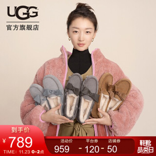 UGG 2020秋季新款女士单鞋平底毛茸一脚蹬毛单鞋周冬雨明星同款 1118914 CHRC | 炭灰色 38