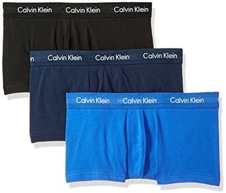 Calvin Klein 卡尔文·克莱 男士纯棉弹力低腰平角内裤套装NU2664 3条装(Black+Blue Shadow+Cobalt Water)S