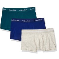 Calvin Klein 卡尔文·克莱 男士纯棉弹力低腰平角内裤套装NU2664 3条装(Twilight+Light Grey Heather+Sharp Blue)XL