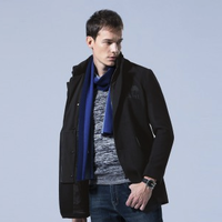 时尚可拆卸内层保暖羊毛呢冬季季中长款男士大衣 M 黑色