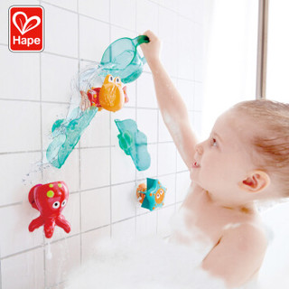 Hape洗澡玩具0-1-3岁宝宝沐浴玩具男女孩戏水玩偶可拆卸贴墙免洗花洒套装 吸吸乐墙面瀑布戏水组合
