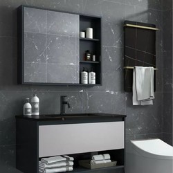 VAMA  黑金岩板浴室柜-80cm（普通镜柜）不含龙头配件