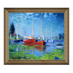 莫奈名人油画《成双的红帆船》背景墙装饰画挂画 75×66cm