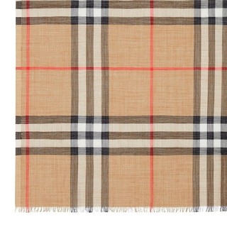 BURBERRY 博柏利 女士羊毛拼接毛边格纹围巾8018468 棕色220*70cm