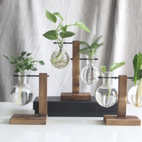 纳拾逅 创意木架水培花瓶绿萝植物插花容器单个瓶+高低瓶