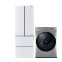 Panasonic 松下 冰箱洗衣机套装 NR-D350TP-W变频四门冰箱 350L 晶莹白+XQG100-SD139洗衣机 10kg 拉丝银