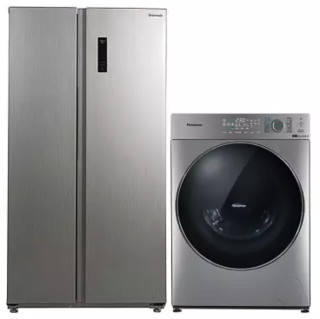 Panasonic 松下 冰箱洗衣机套装 NR-EW57S1-S变频对开门冰箱 570L 尊雅银+XQG100-SD139洗衣机10kg 拉丝银