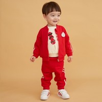 2021春秋婴儿男女童宝宝国潮套装两件套 90 中国红