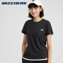 Skechers斯凯奇短袖T恤女装2020夏季新品针织圆领短t衫女子运动休闲体恤 碳黑 M *4件