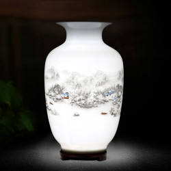 跃洋 陶瓷小花瓶摆件 雪景冬瓜瓶(带底座)25*14cm