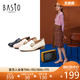 BASTO 百思图 RJ127AQ0 女士牛皮革方跟水钻饰扣乐福鞋