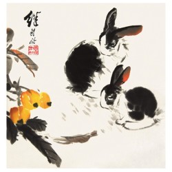 荣宝斋木版水印 国画 装饰壁画 刘继卣 枇杷小兔 55*52cm画片