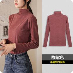 微漪半高领打底衫女装大码修身保暖长袖内搭 咖紫色 2XL(100-130斤)
