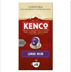 Kenco 凯卓 Lungo N.08 Intense - Intensity 8 - Nespresso兼容的铝制咖啡胶囊（每10包，共100胶囊），52克