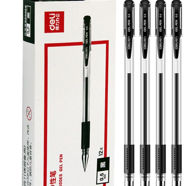 得力deli6600es经济通用型中性笔黑色05mm12支盒