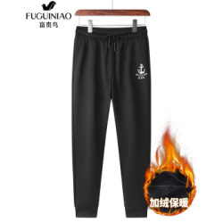 富贵鸟 FUGUINIAO 休闲裤男卫裤加绒加厚秋冬季运动裤男生直筒宽松休闲男裤子潮牌束脚九分裤百搭 黑色 3XL