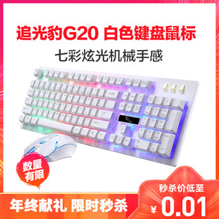 追光豹G20 键盘鼠标 七彩炫光机械手感 键鼠套装 家用/办公/游戏 键盘鼠标白色