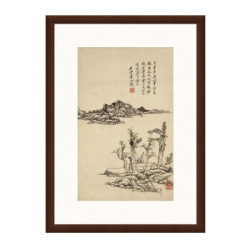 山水风景国画水墨画《溪岸图》王原祁背景墙装饰画挂画