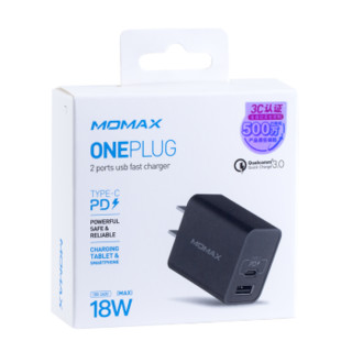 momax 摩米士 苹果快充PD充电器20W充电头适用iPhone12ProMax/11/XS/XR 黑色