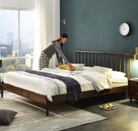 家逸实木床北欧轻奢竖琴1.5米双人床现代简约婚床卧室家具胡桃色RF-1550