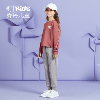 乔丹儿童套装2020秋季新款女童运动中大童儿童两件套长袖卫衣裤子（粉末蓝/黑色、165cm ）