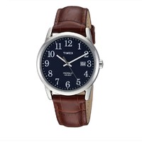TIMEX EASY 阅读器日期 full-size 皮革表带手表
