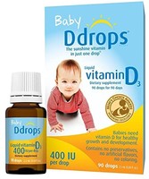 Ddrops 1072834 400 IU婴儿液态维生素D3滴剂，2.5ml（2件）