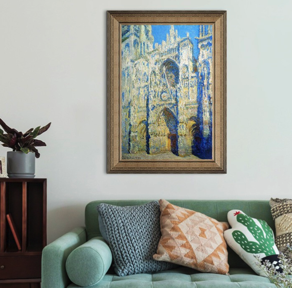 莫奈油画《正午阳光下的鲁昂大教堂》装饰画挂画 典雅栗 63×89cm