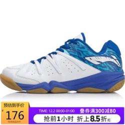 李宁 LI-NING 多维加速度19V2男子缓震支撑羽毛球训练鞋AYTP017-1 标准白/晶蓝色 42