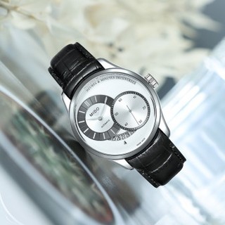 MIDO 美度 BELLUNA布鲁纳系列 M024.444.16.031.00 男士机械手表 40mm 银盘 黑色皮质表带 圆形