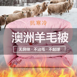 促销澳洲羊毛被冬被加厚保暖被芯子 不钻毛无异味单双人dd 羊毛被--粉色 150*200cm6斤冬季