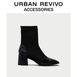 URBAN REVIVO2020春季新品女士配件气质拼接短靴AE02SS2E2001 *5件