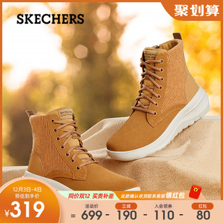 Skechers斯凯奇冬季女鞋厚底加绒保暖运动雪地靴高帮小短靴棉鞋（38.5、栗色/CSNT）