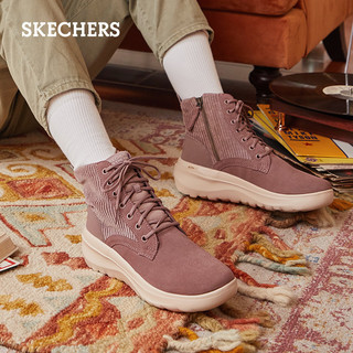 Skechers斯凯奇冬季女鞋厚底加绒保暖运动雪地靴高帮小短靴棉鞋（36.5、黑色/灰色/BKGY）