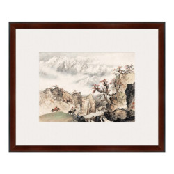 国画水墨画《祁连山麓》关山月 背景墙装饰画挂画 咖啡红 56×67cm