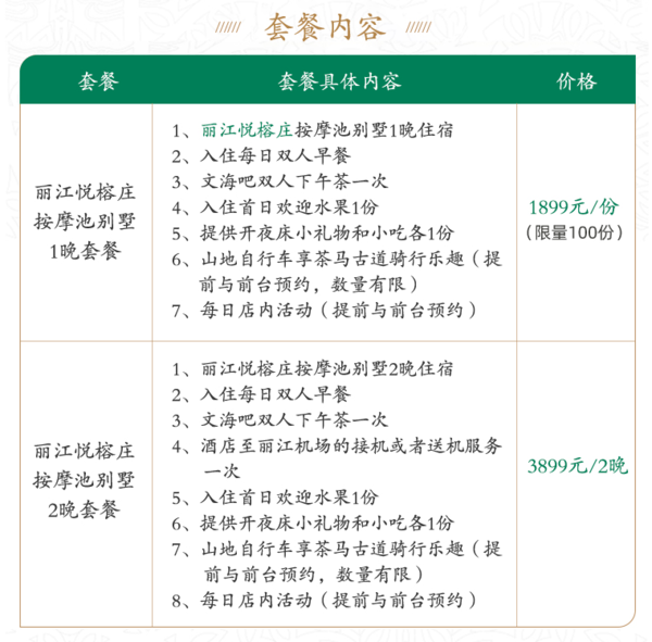 间间开门见雪山！丽江悦榕庄 355㎡按摩池别墅1-2晚套餐（含早餐+双人下午茶+茶马古道骑行权益）