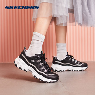 Skechers斯凯奇熊猫鞋厚底老爹鞋女ins潮鞋休闲运动鞋子秋冬（39.5、11923黑色/银色/BKSL）