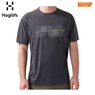 Haglofs火柴棍户外男款快干舒适印花短袖T恤 603891 亚版（XL、3MY 深灰绿色）
