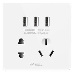公牛(BULL) 开关插座 G12系列 五孔带3位USB接口插座86型暗装面板插座G12E536 象牙白 *9件