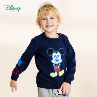 迪士尼(Disney)童装 男童纯棉针织衫可爱米奇圆领保暖毛衣防风御寒 米奇藏青1395 5岁/身高120cm